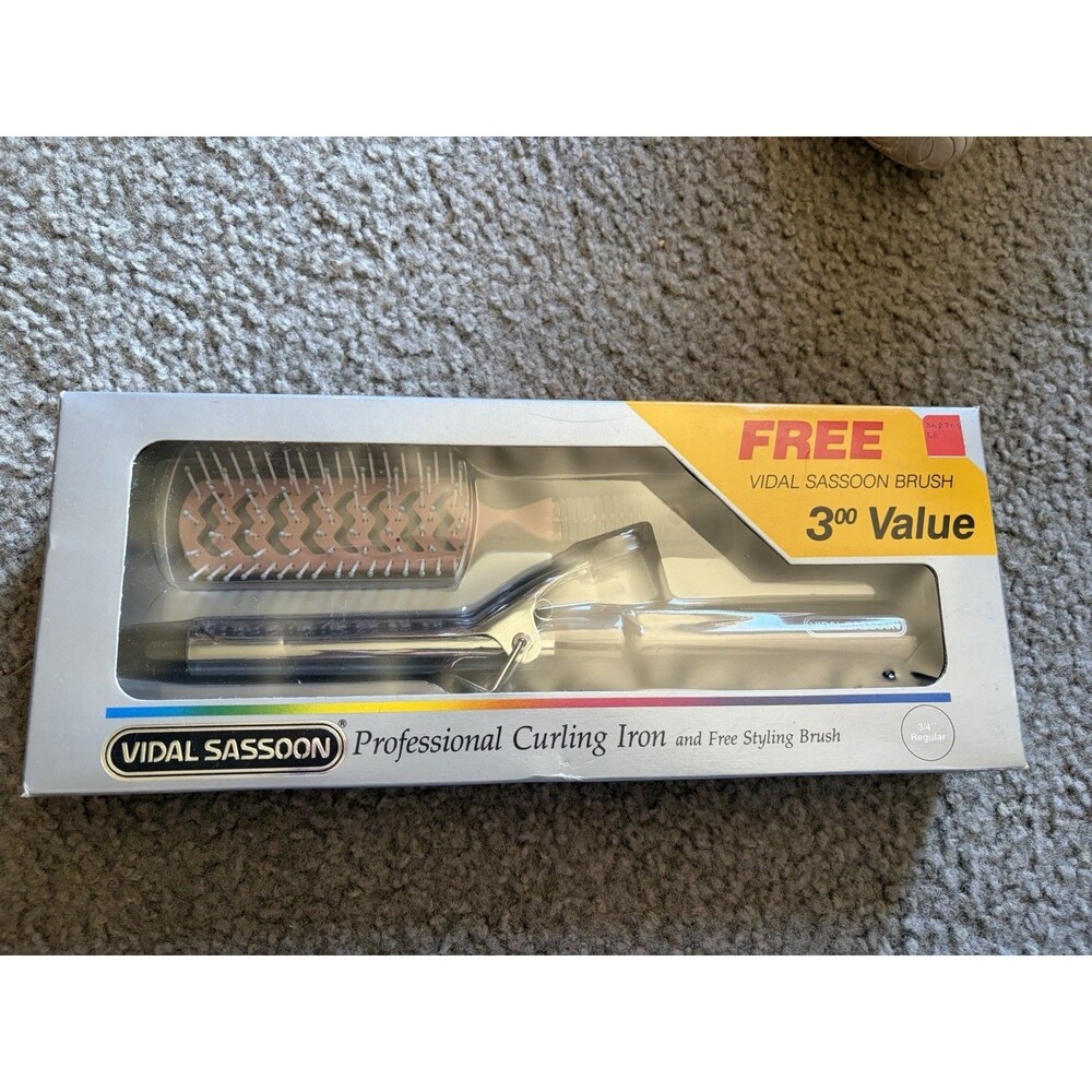 NEW NOS Vidal Sassoon 3/4” Curling Iron & Brush Set VTG